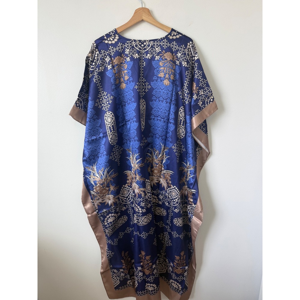 Ashro Women's Printed Caftan Long Dress – Blue Print – One Size Fits Most – NWOT - Picture 3 of 3